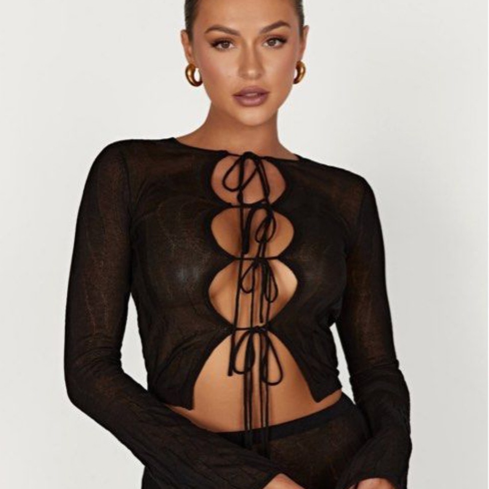 Meshki Akari Flare Sleeve Knit Top - Black Size L NWT